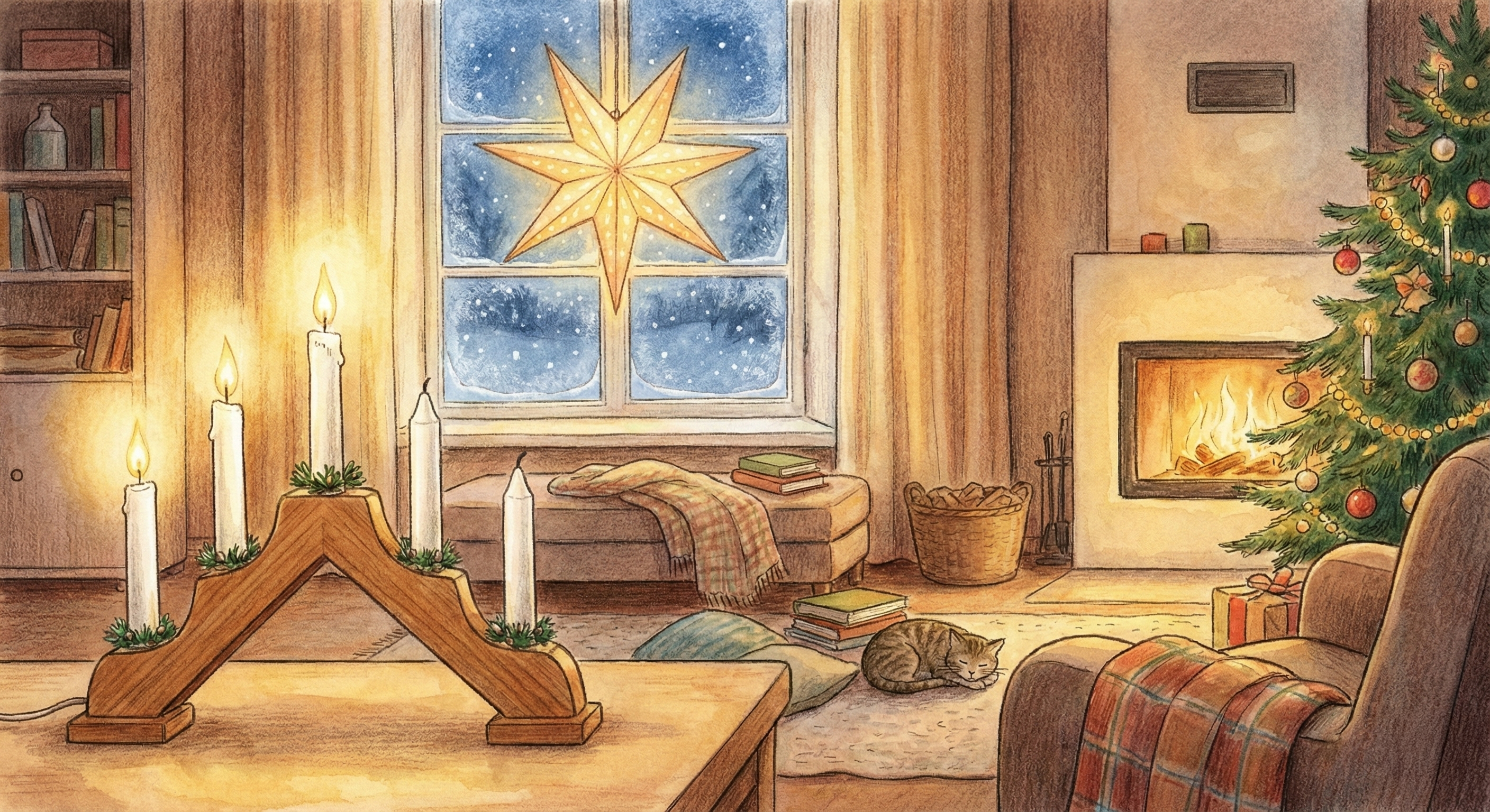 Adventsstemning med lys og dekorasjoner